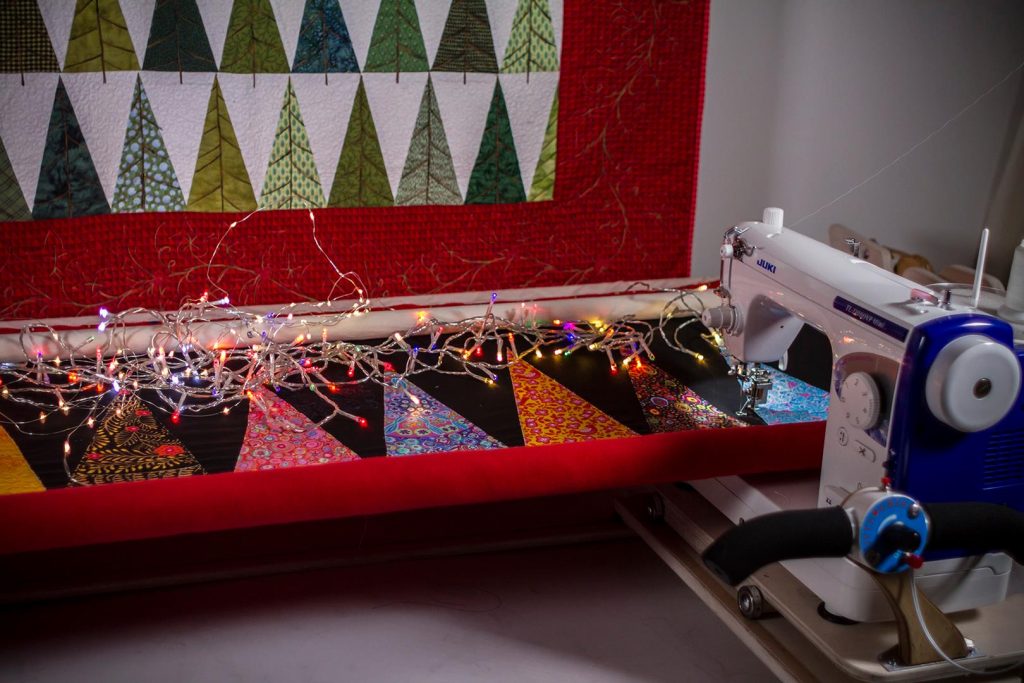 The Juki TL QVP Mini on the Machine Quilter frame