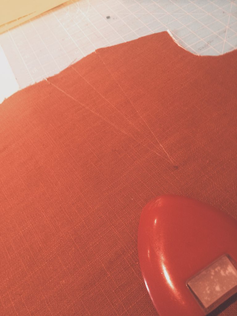 orange brown linen with chalk markings dart and chalk marker