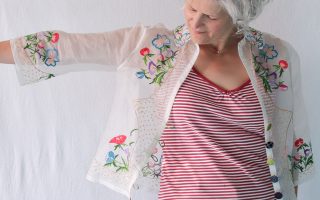 Jen Hogg's vintage tablecloth top with Nuno fabric buttons